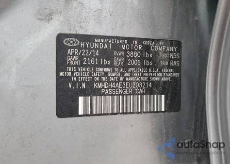 2014 Hyundai Elantra Se z USA, uszkodzony, nr VIN KMHDH4AE3EU203214